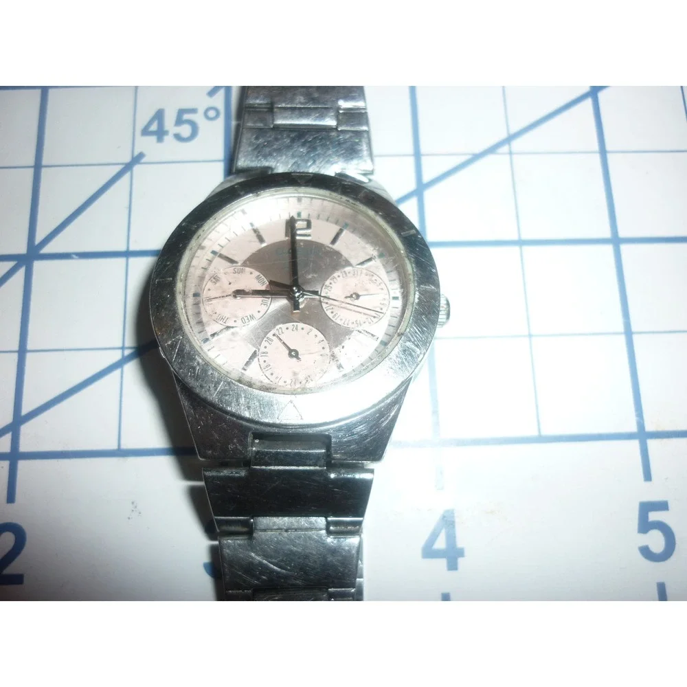 Vtg Casio‎ Quartz Watch Pink Multi Dial Stainless Steel LTP-2069 Works